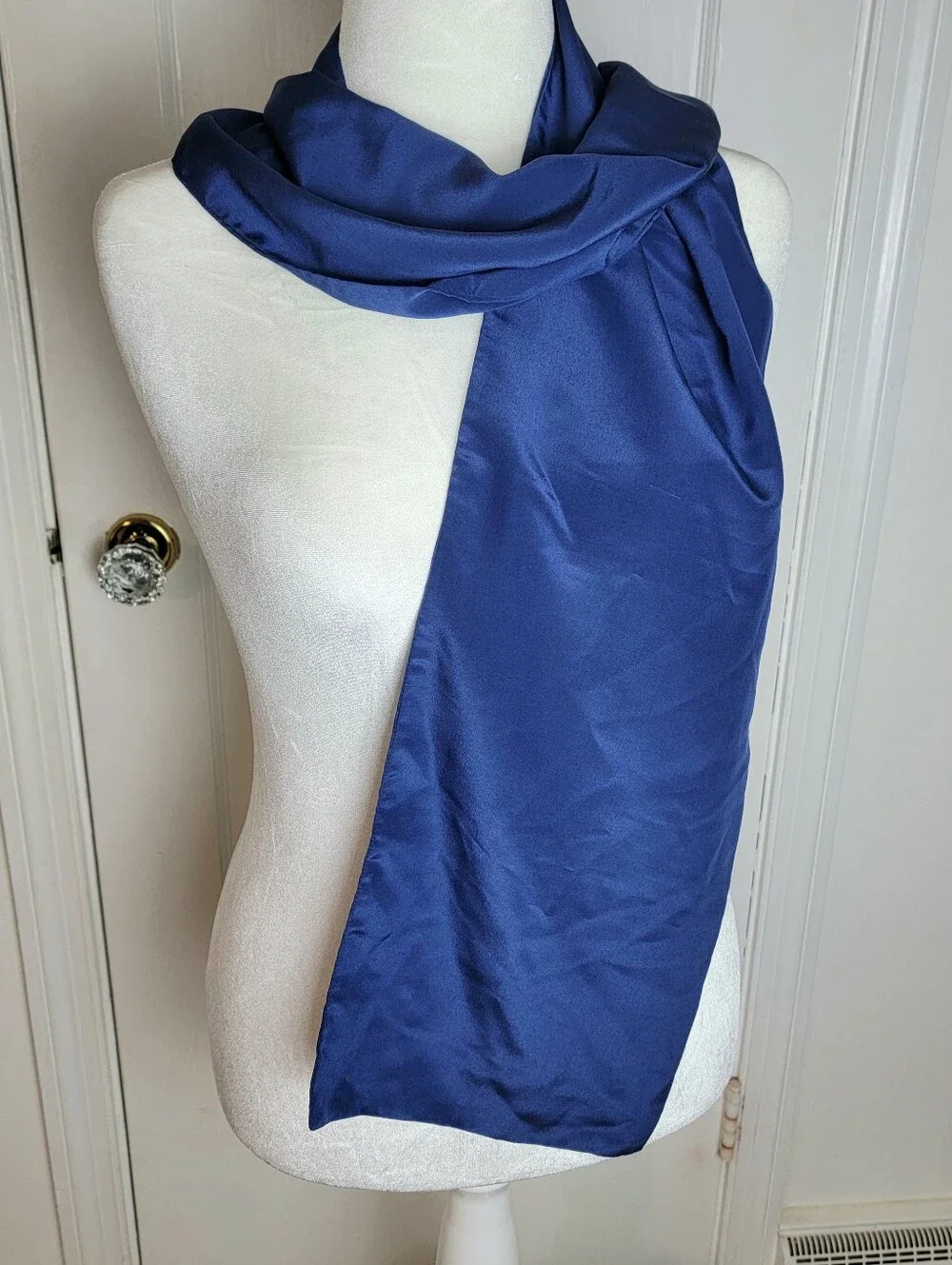 Vintage Winter Silks, Double Thickness 100% Silk Blue Scarf, 58.5